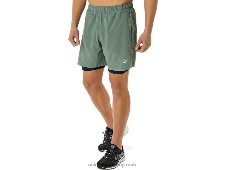 メンズ 7in 2 in 1 ショート L20V1352Asics 地衣類グリーンヘザー/フレンチブルー