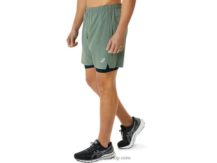 メンズ 7in 2 in 1 ショート L20V1352Asics 地衣類グリーンヘザー/フレンチブルー