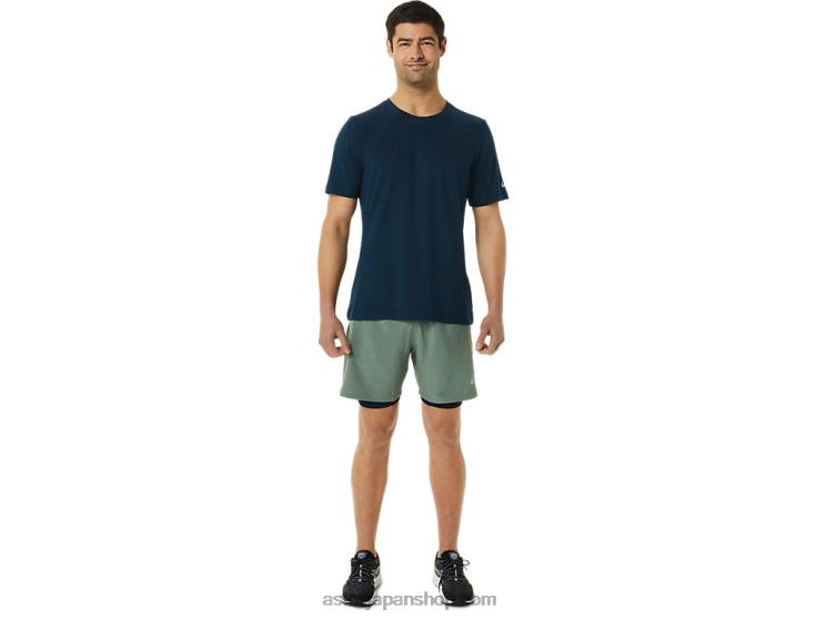 メンズ 7in 2 in 1 ショート L20V1352Asics 地衣類グリーンヘザー/フレンチブルー