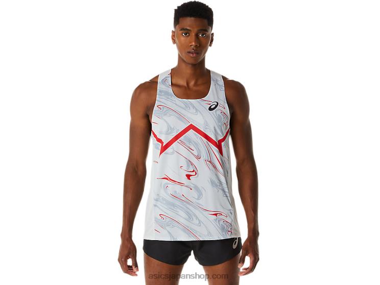 メンズ CJ ライン ライト シングレット L20V276Asics グレイシャーグレー/エレクトリックレッド