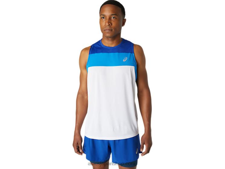 メンズレースシングレット L20V1746Asics ブリリアントホワイト/モナコブルー
