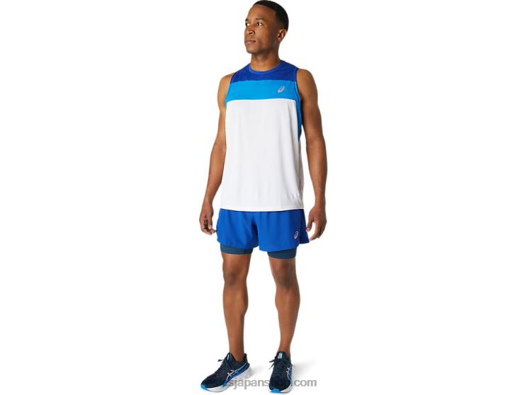 メンズレースシングレット L20V1746Asics ブリリアントホワイト/モナコブルー