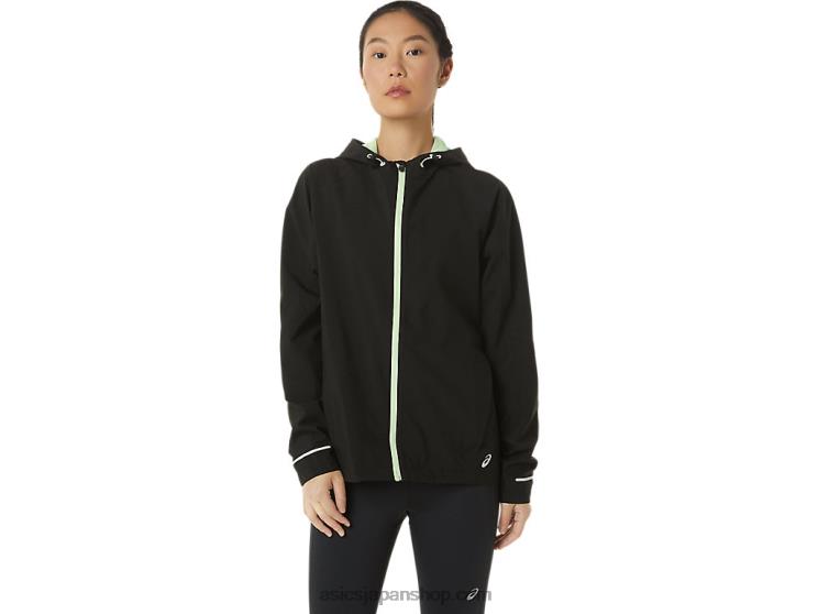 女性の防水ジャケット L20V2168Asics パフォーマンスブラック/ウィスパーグリーン