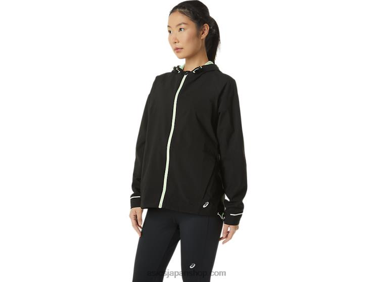 女性の防水ジャケット L20V2168Asics パフォーマンスブラック/ウィスパーグリーン