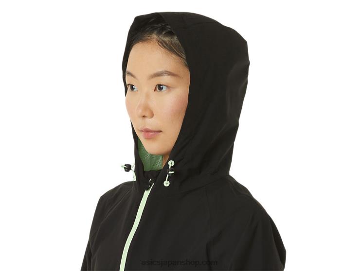 女性の防水ジャケット L20V2168Asics パフォーマンスブラック/ウィスパーグリーン