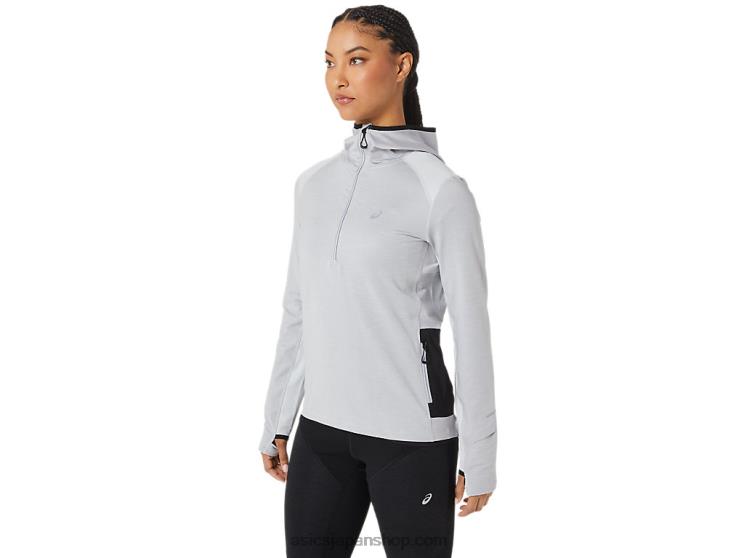 女性のウィンターラン長袖パーカー L20V2764Asics グレイシャーグレーヘザー/ブラック
