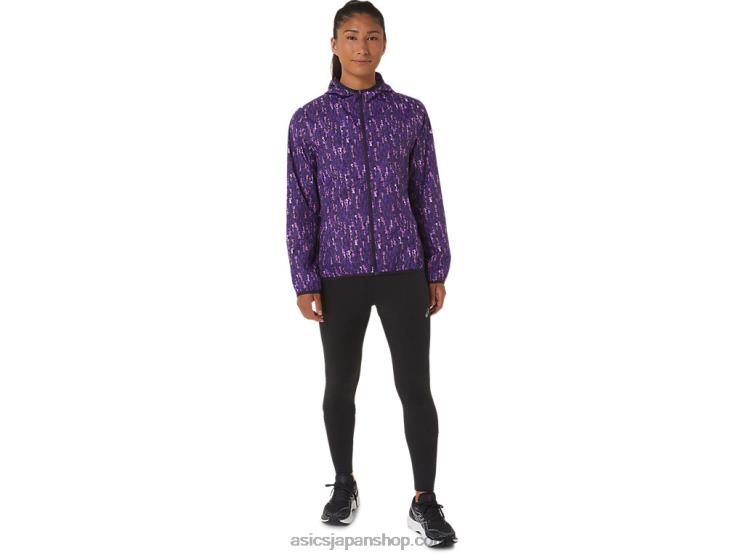レディースパッカブルジャケット L20V2771Asics 蘭のブラシストローク/ナス科
