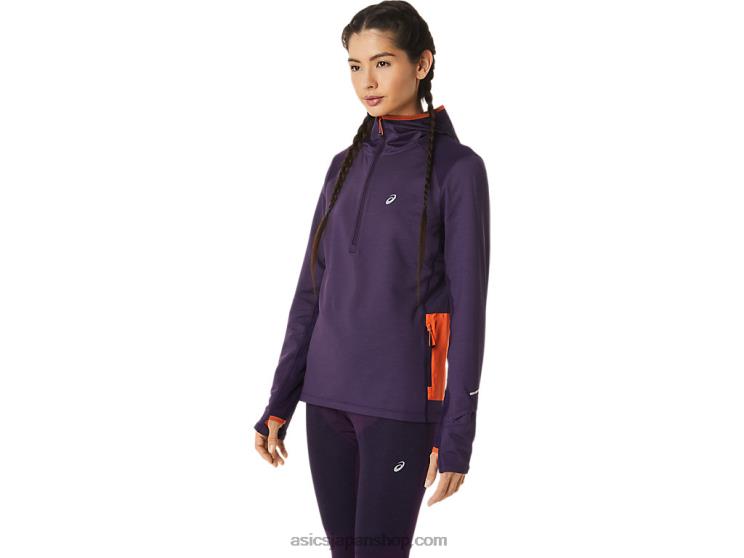 女性のウィンターラン長袖パーカー L20V2791Asics ナイトシェイドヘザー/ノバオレンジ