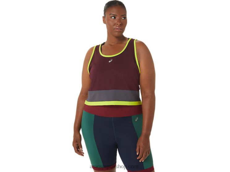 女性用の新しい強力な再利用タンク L20V3367Asics マルーン/スチールグレー