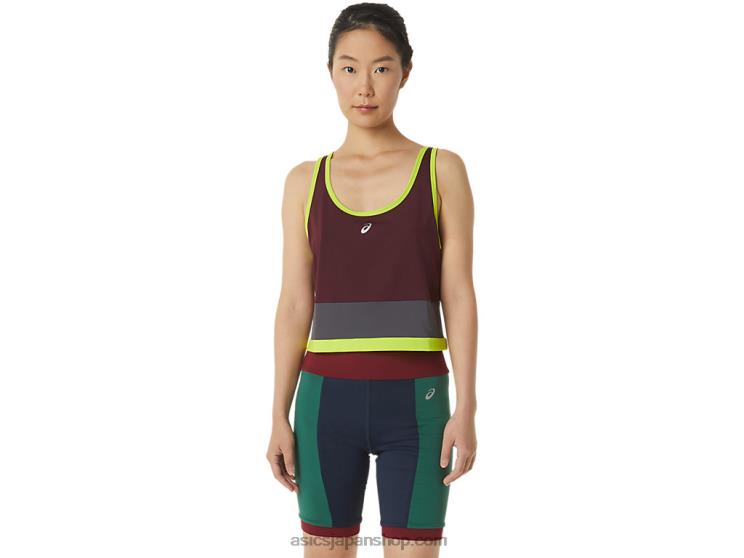 女性用の新しい強力な再利用タンク L20V3367Asics マルーン/スチールグレー