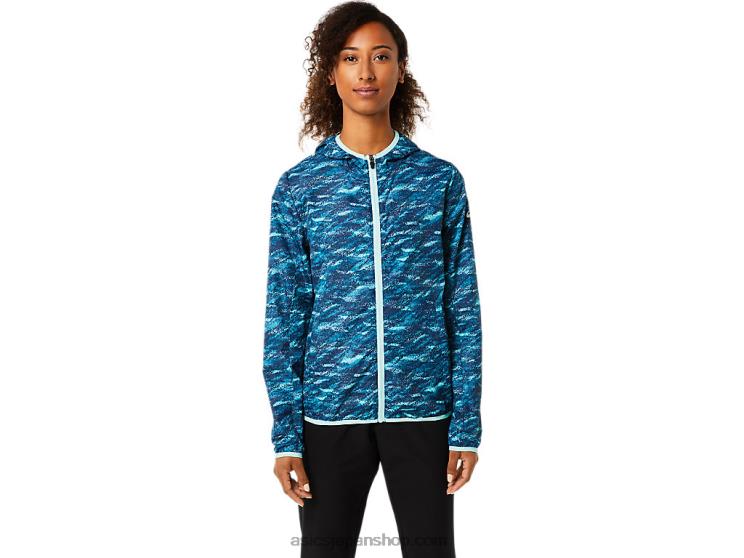 レディースパッカブルジャケット L20V3852Asics ティールプリント/フレッシュアイス