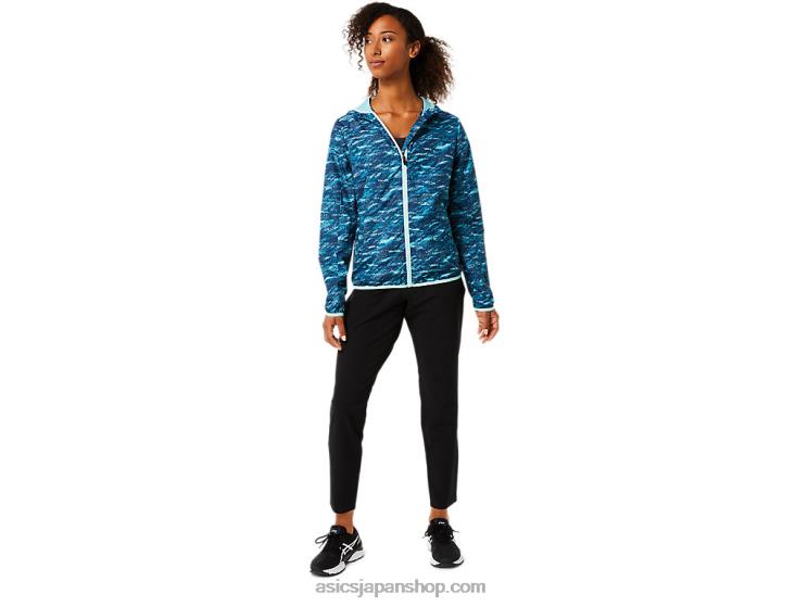 レディースパッカブルジャケット L20V3852Asics ティールプリント/フレッシュアイス