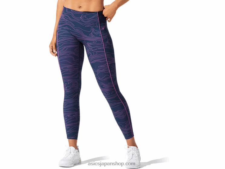 女性用パイピンググラフィックタイト L20V4033Asics フレンチブルー/デジタルグレープ