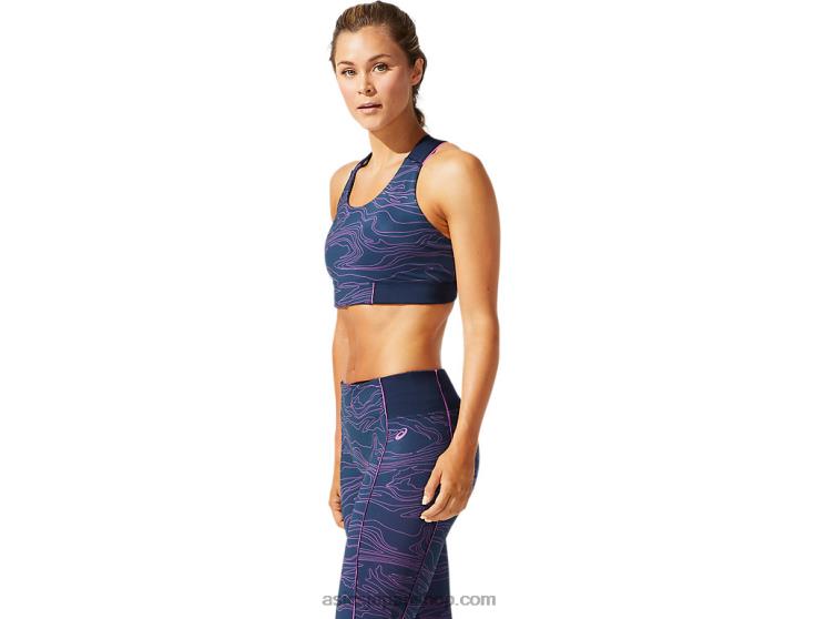 女性用パイピンググラフィックブラ L20V4055Asics フレンチブルー/デジタルグレープ