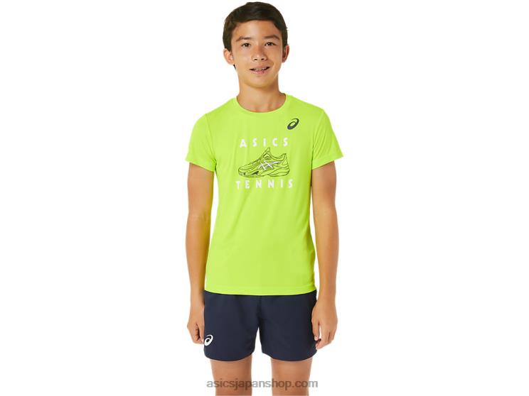 キッズテニスグラフィック半袖トップ L20V4239Asics ハザードグリーン