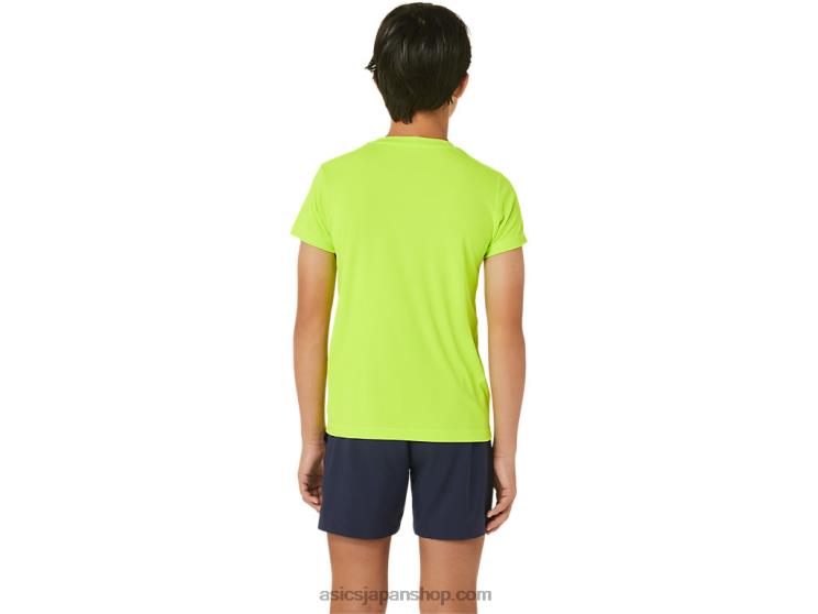 キッズテニスグラフィック半袖トップ L20V4239Asics ハザードグリーン