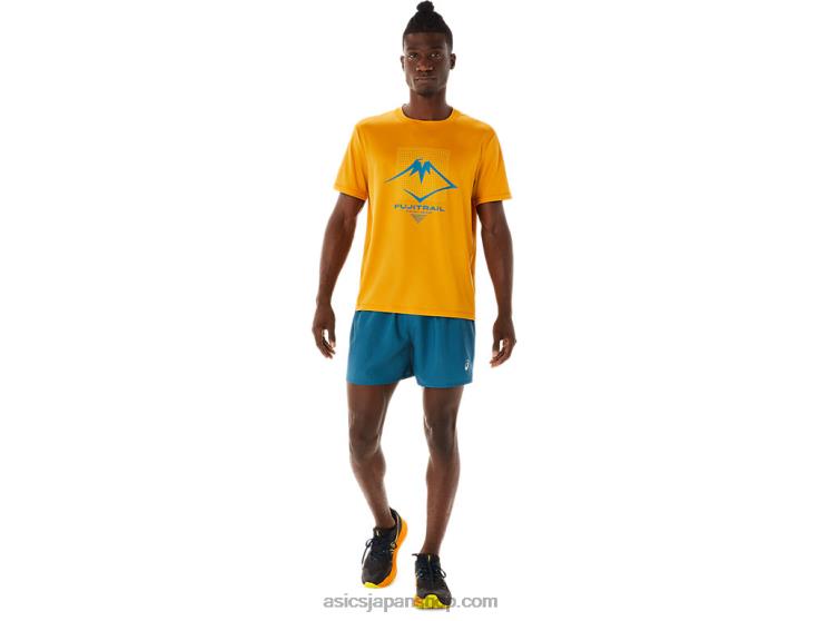 メンズ フジトレイル ロゴ ショートパンツ L20V479Asics インクティール/ゴールデンイエロー