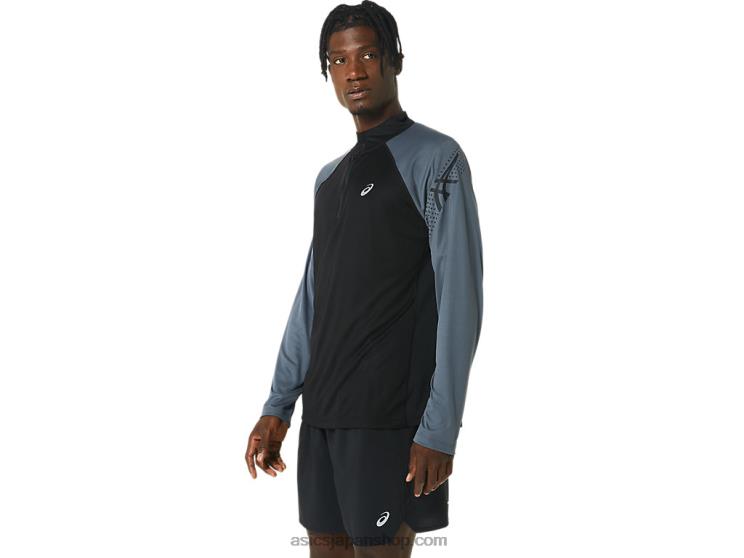 メンズアイコン長袖1/2ジップ L20V463Asics パフォーマンスブラック/キャリアグレー