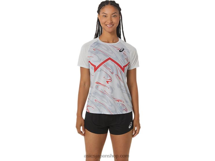レディース CJ ライン ライト半袖トップ L20V2329Asics グレイシャーグレー/エレクトリックレッド