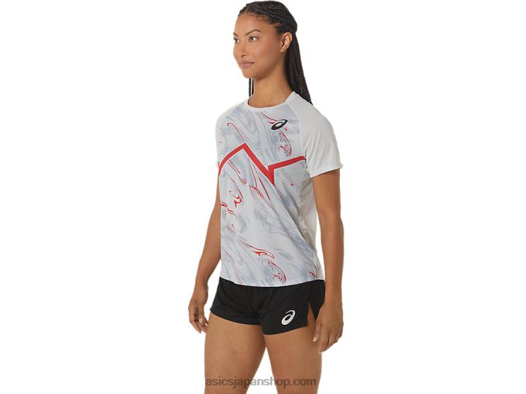レディース CJ ライン ライト半袖トップ L20V2329Asics グレイシャーグレー/エレクトリックレッド