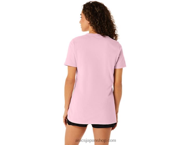 女性用半袖 EST 1977 V ネック T シャツ L20V2275Asics ピンクの塩
