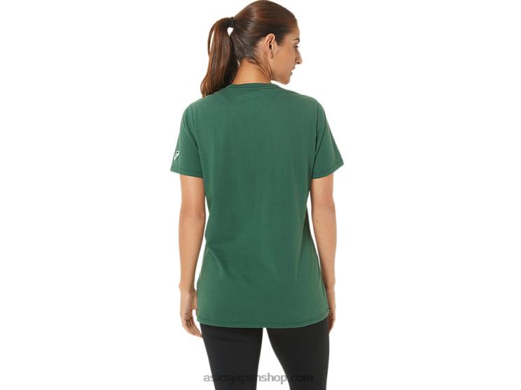 女性用半袖 EST 1977 V ネック T シャツ L20V2726Asics ハンターグリーンヘザー