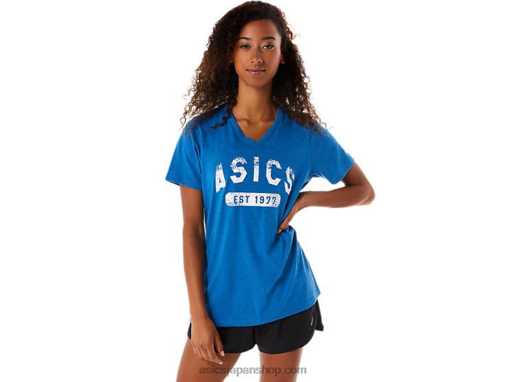 女性用半袖 EST 1977 V ネック T シャツ L20V2982Asics 湖ドライブ