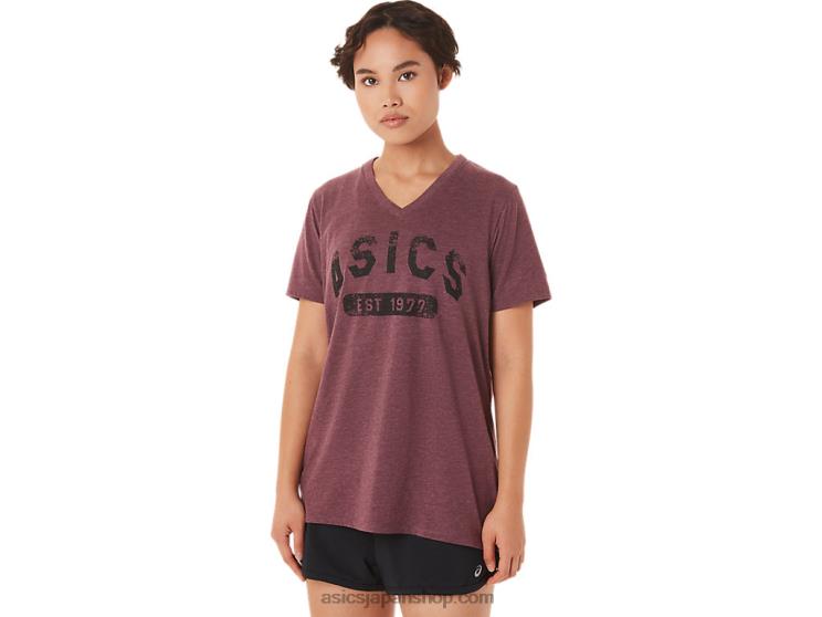 女性用半袖 EST 1977 V ネック T シャツ L20V3421Asics 深火星のヘザー
