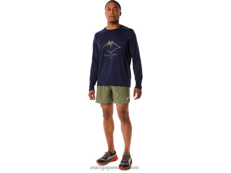 メンズフジトレイルロゴ長袖トップ L20V1067Asics 夜中