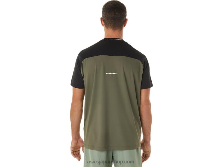 メンズレース半袖トップ L20V1116Asics パフォーマンスブラック/マントルグリーン