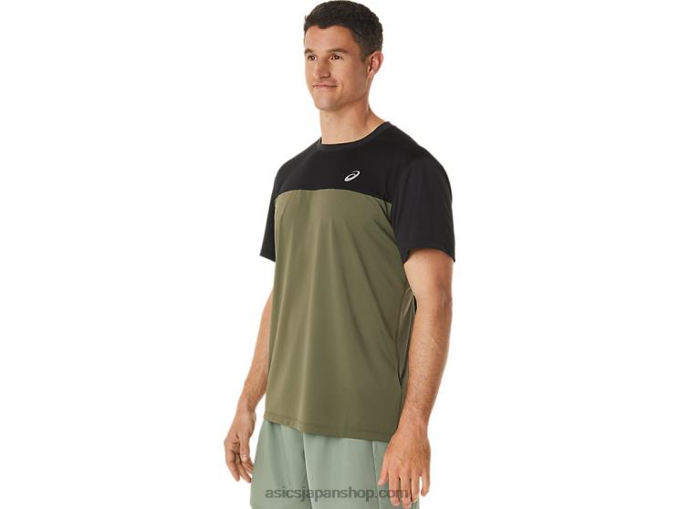 メンズレース半袖トップ L20V1116Asics パフォーマンスブラック/マントルグリーン