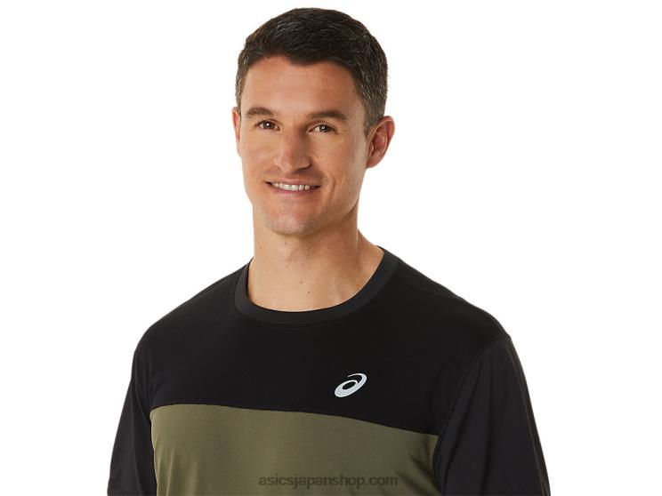 メンズレース半袖トップ L20V1116Asics パフォーマンスブラック/マントルグリーン