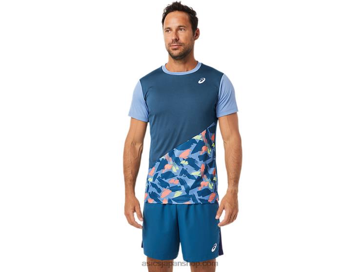 メンズコートグラフィック半袖トップ L20V1508Asics ライトインディゴ