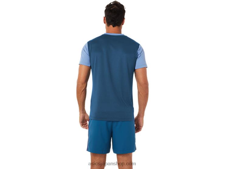 メンズコートグラフィック半袖トップ L20V1508Asics ライトインディゴ
