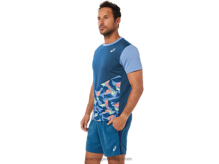 メンズコートグラフィック半袖トップ L20V1508Asics ライトインディゴ