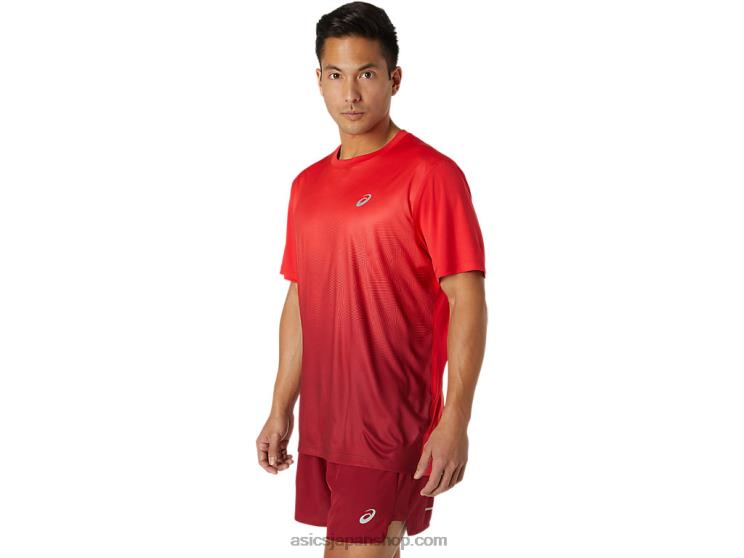 メンズかさね半袖トップ L20V1778Asics エレクトリックレッド/バーガンディ