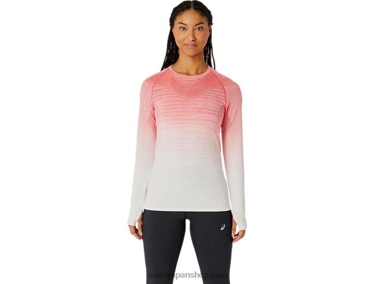 女性のシームレスな長袖トップ L20V2210Asics クリーム/パパイヤ