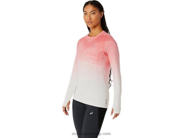 女性のシームレスな長袖トップ L20V2210Asics クリーム/パパイヤ