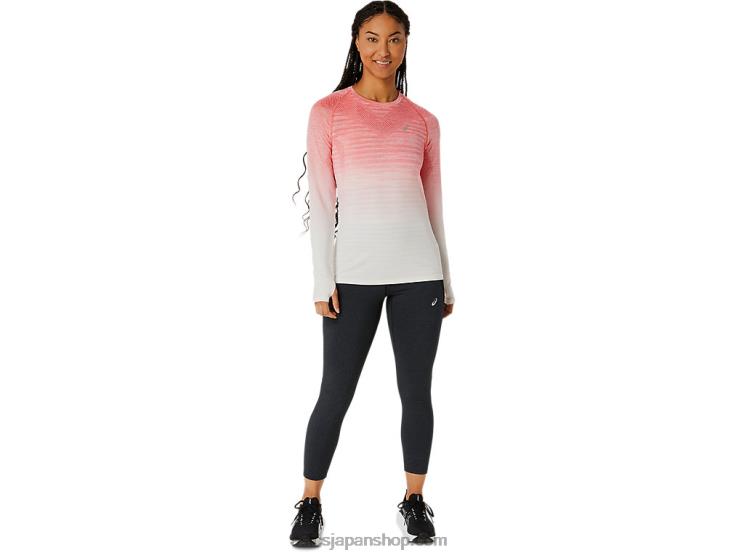 女性のシームレスな長袖トップ L20V2210Asics クリーム/パパイヤ