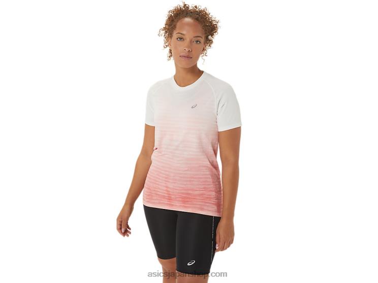 女性のシームレスな半袖トップ L20V2441Asics クリーム/パパイヤ