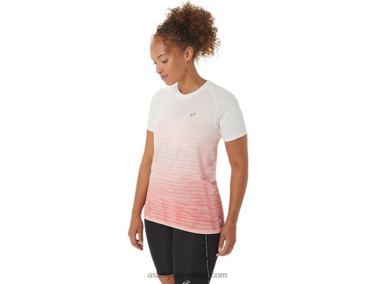 女性のシームレスな半袖トップ L20V2441Asics クリーム/パパイヤ
