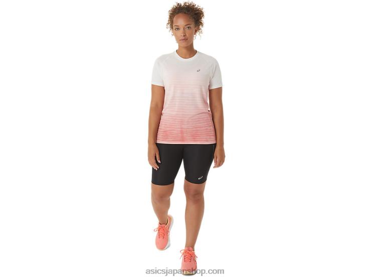 女性のシームレスな半袖トップ L20V2441Asics クリーム/パパイヤ