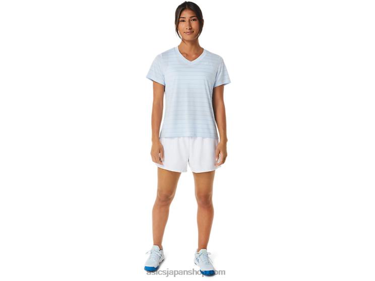 女性用コートストライプ半袖トップ L20V2515Asics 柔らかい空