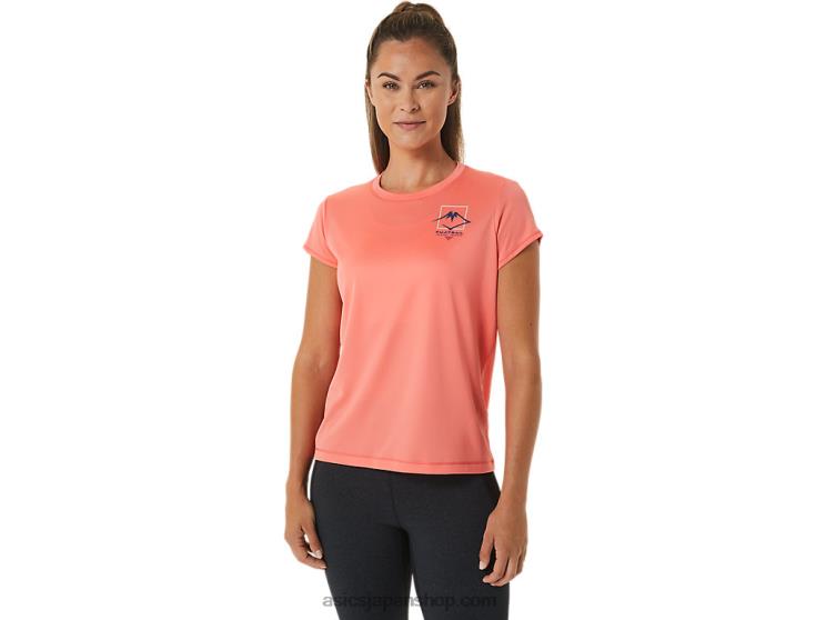 レディース フジトレイル ロゴ 半袖トップ L20V2563Asics パパイヤ