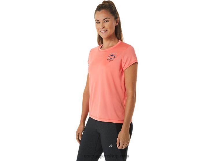 レディース フジトレイル ロゴ 半袖トップ L20V2563Asics パパイヤ