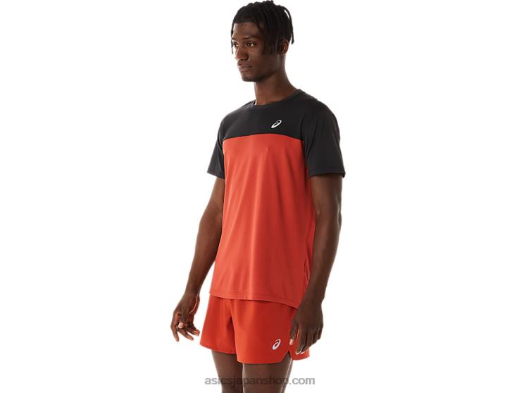 メンズレース半袖トップ L20V272Asics パフォーマンスブラック/スパイスラテ