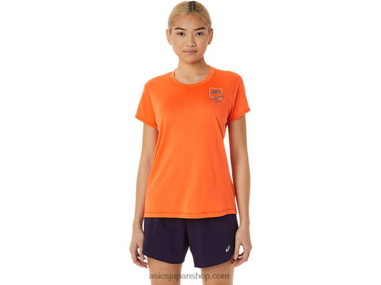 レディース フジトレイル ロゴ 半袖トップ L20V3075Asics ノバオレンジ