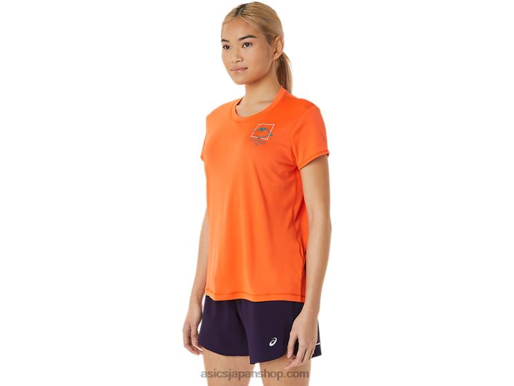 レディース フジトレイル ロゴ 半袖トップ L20V3075Asics ノバオレンジ