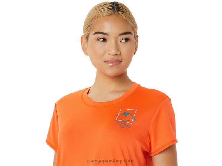 レディース フジトレイル ロゴ 半袖トップ L20V3075Asics ノバオレンジ