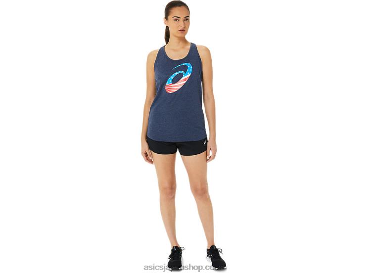 女性用スパイラル星条旗半袖 L20V3186Asics ピーコートヘザー